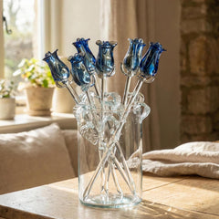 Glass Rose - Glass Flowers Bouquet - Handmade Glass Flowers Rose - Blown Glass Flowers - Blue Glass Rose - Mothers day Gift for Her