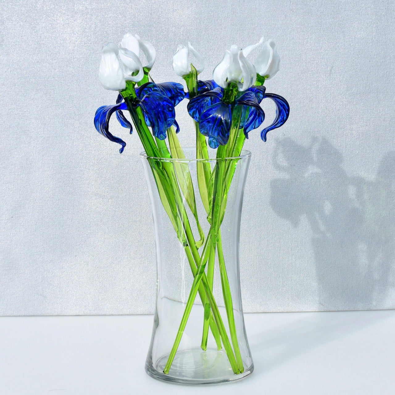 Glass Iris Flower - Lampwork Glass Flowers Bouquet - Long Stem Glass Flowers - Blown Glass Birth Month Flower - Birthday Gift for Her