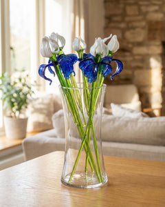 Glass Iris Flower - Lampwork Glass Flowers Bouquet - Long Stem Glass Flowers - Blown Glass Birth Month Flower - Birthday Gift for Her