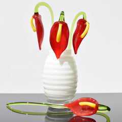 Hand Blown Glass Flowers: Red & Yellow Flame-Worked Sculpture