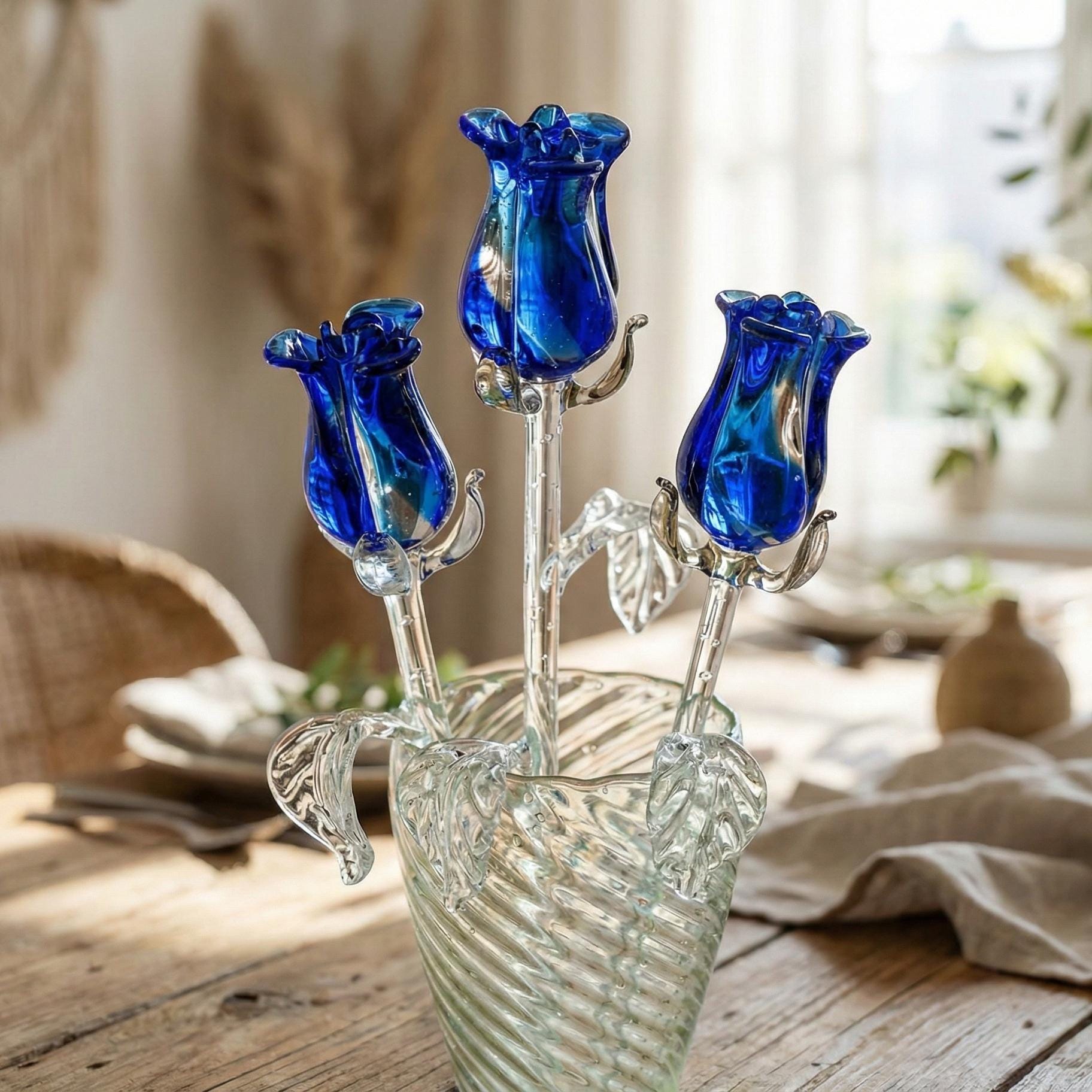 Blue Glass Rose, Glass Flower Bouquet, Glass Flowers, Glass Roses, Forever Rose, Something Blue, Wedding Gift, Mothers Day Gifts, Glass Art