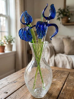 Glass Flowers in Vase, Glass Flowers Bouquet, Glass Iris, Glass Birth Month Flower, Long Stem Glass Flowers, Forever Flowers, Mothers Day