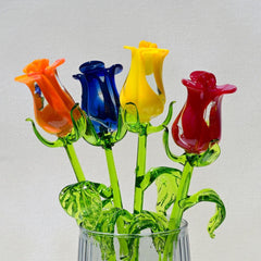 Glass Flower Bouquet - Blown Glass Flowers Rose - Blown Glass Flowers - Glass Rose - Mothers Gift for Her
