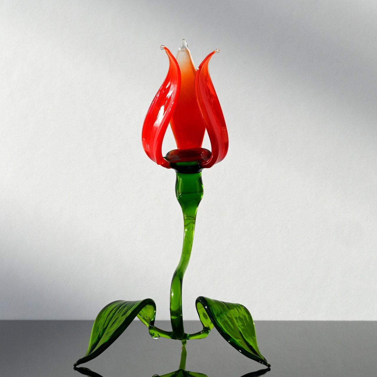 Glass Flower Sculpture, Glass Sculpture - Blown Red Glass Tulip - Glass Birth Month Flower with Stem - Mothers Gift for Her