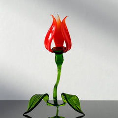 Glass Flower Sculpture, Glass Sculpture - Blown Red Glass Tulip - Glass Birth Month Flower with Stem - Mothers Gift for Her