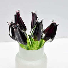 Purple Glass Tulip Flowers, Goth Mothers Gift, Blown Glass Flowers Bouquet - Glass Birth Month Flowers - Tulip Glass Flowers with Stems