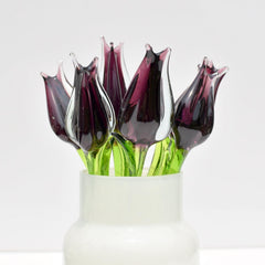 Purple Glass Tulip Flowers, Goth Mothers Gift, Blown Glass Flowers Bouquet - Glass Birth Month Flowers - Tulip Glass Flowers with Stems