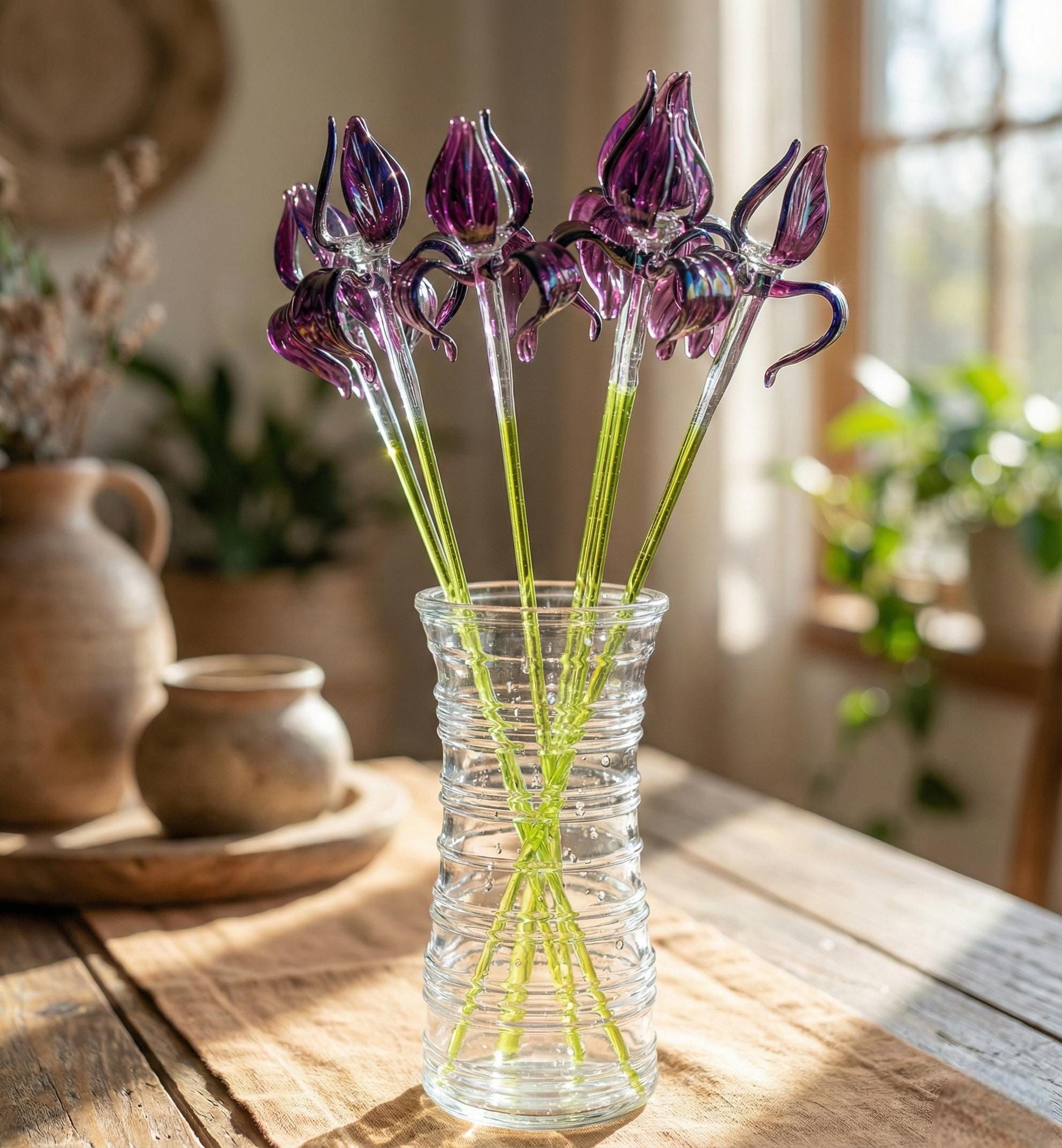 Glass Iris, Purple Glass Flowers, Glass Birth Month Flower, February Birth Flower Bouquet, Glass Flowers Bouquet, February Birthday Gifts