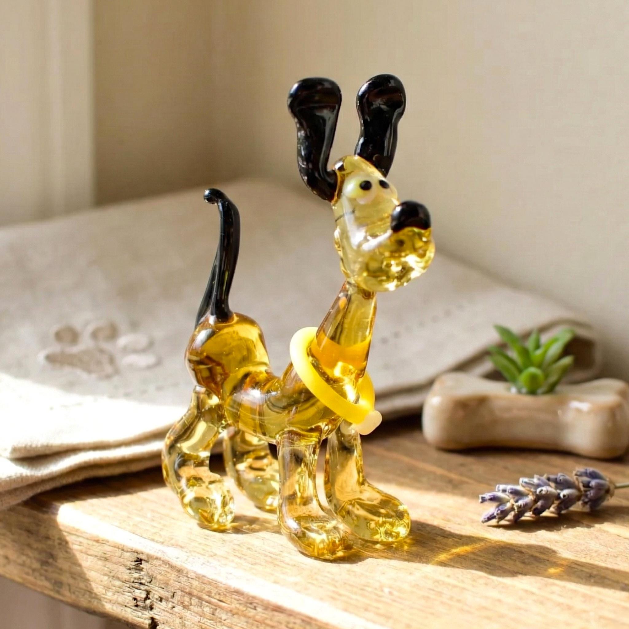 Cute Cartoon Dog Figurine, Whimsical Dog Statue, Glass Animals, Funny Puppy, Glass Dog Memorial Gift, Hound Dog, Amber Glass Art