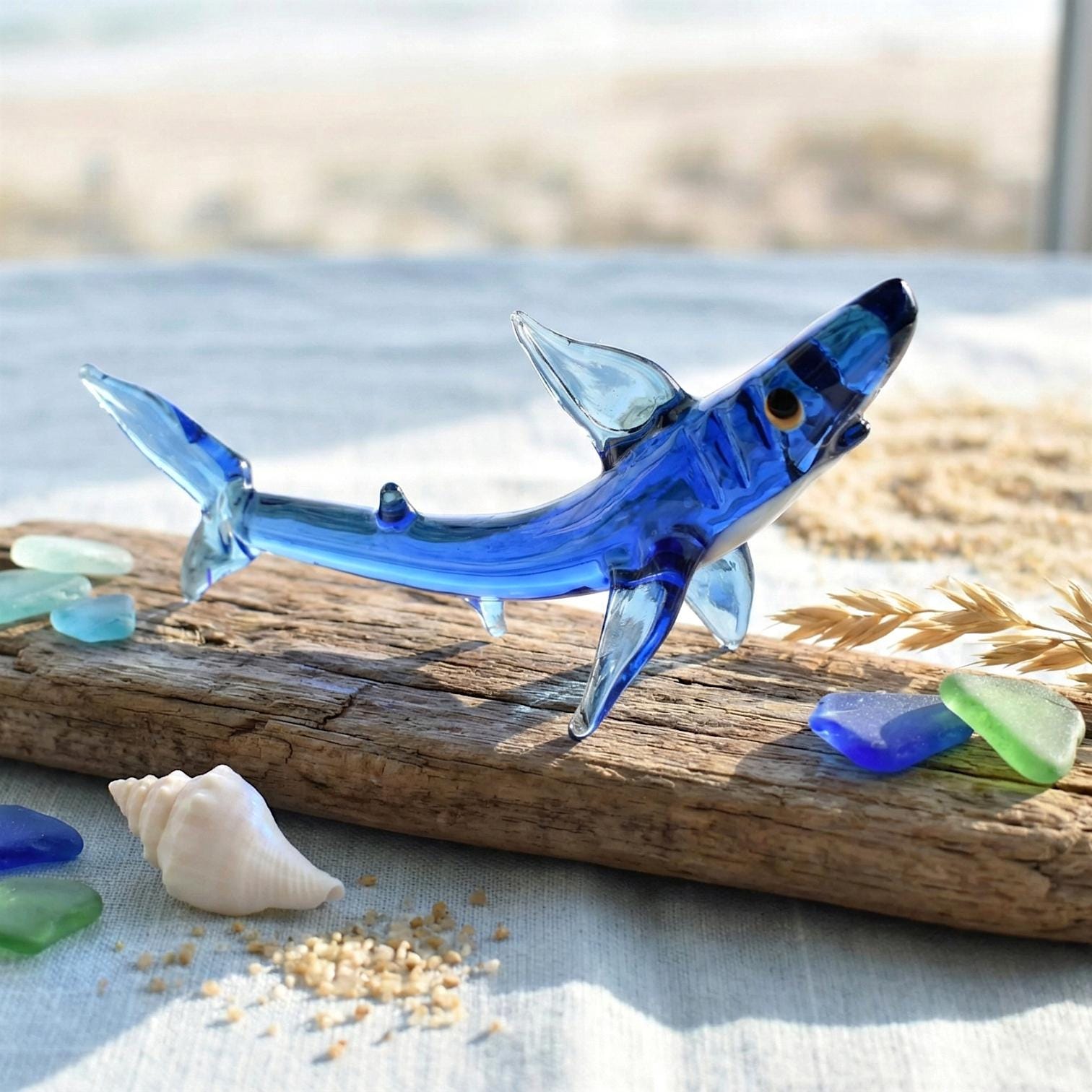 Shark Gifts, Shark Decor, Tiny Glass Animals, Shark, Glass Fish, Mini Glass Animals, Shark Art, Glass Animals, Blown Glass Fish