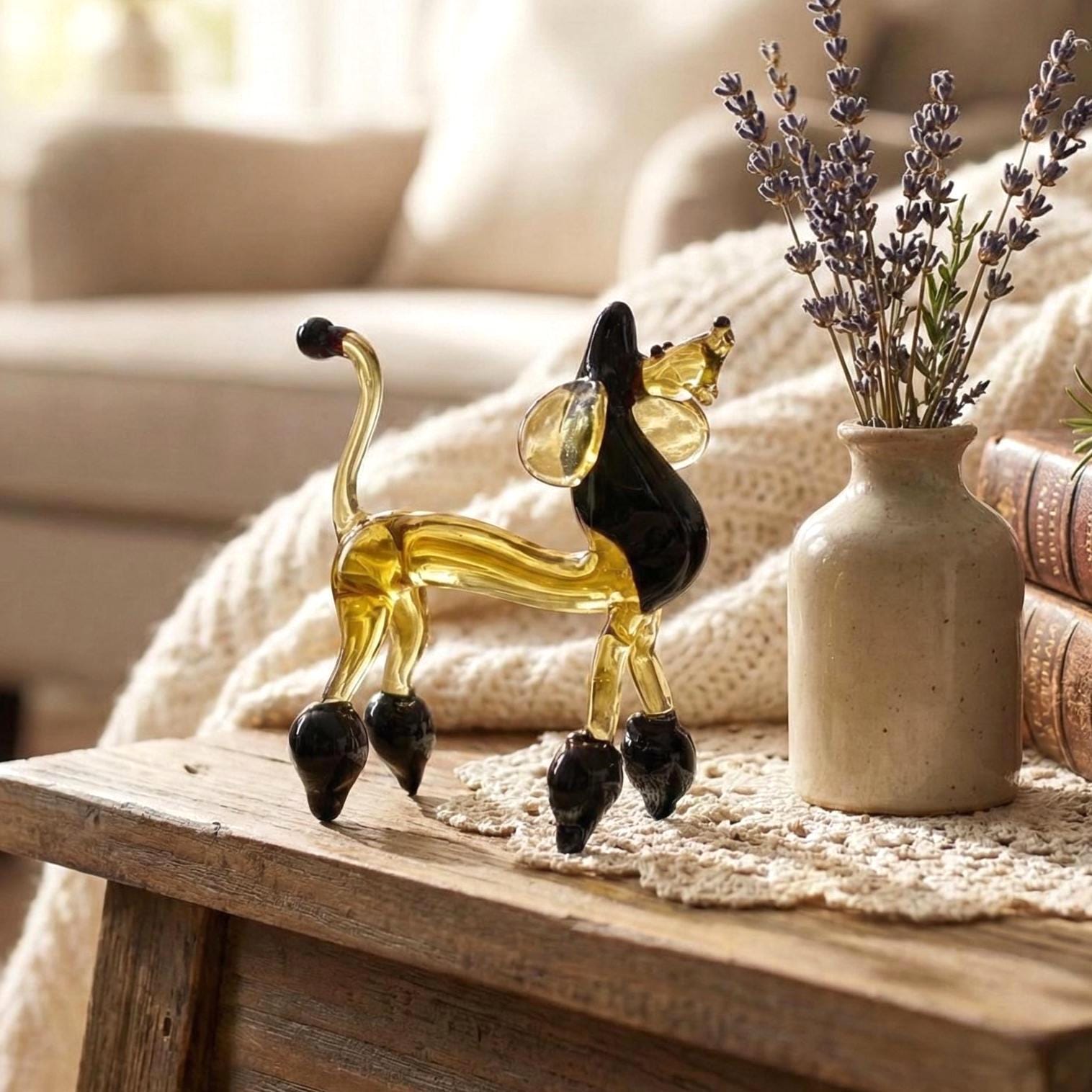 Poodle Figurine, Poodle Gifts, Poodle Art, Dog Memorial Gift, Standard Poodle, Blown Glass Animals, Poodle Decor, Black & Amber Show Dog