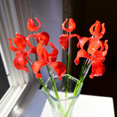 Glass Iris, Red Glass Flowers Bouquet, Mothers Day Gifts, Glass Birth Month Flower, Birth Flower Bouquet, Forever Flowers, Grandmas Garden