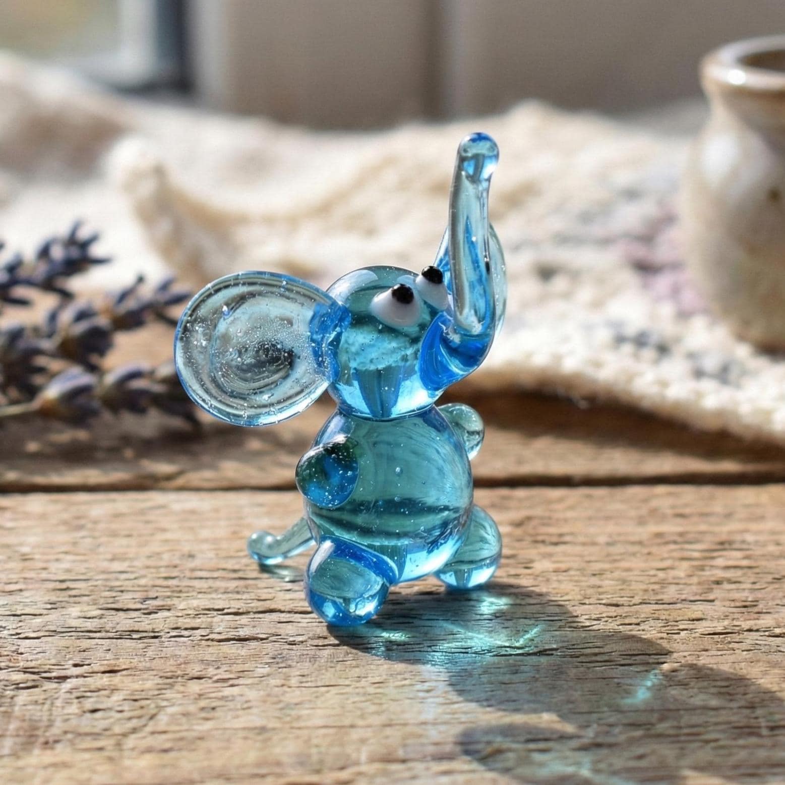 Elephant Gifts, Elephant Figurine, Glass Elephant, Glass Animals, Tiny Glass Animals, Elephant Decor, Mini Glass Animals, Elephant Art, Blue