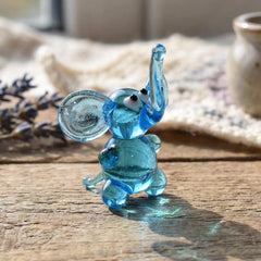 Elephant Gifts, Elephant Figurine, Glass Elephant, Glass Animals, Tiny Glass Animals, Elephant Decor, Mini Glass Animals, Elephant Art, Blue