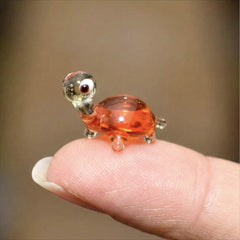 Travel Turtle, Blown Glass Turtle - Small Glass Turtle - Tiny Glass Animal - Turtle Figurine Decor Gifts for Women - Miniature Glass Animal