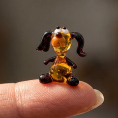 Amber Glass Dog Figurine, Mini Glass Animals, Collectible Tiny Glass Animals, Dog Memorial Gift, Miniature Glass Animals, Puppy Gift