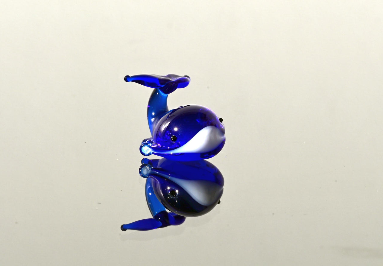 Tiny Glass Whale - Small Hand Blown Glass Animal Figurine - Blue Whale Gift - Cute Gift for Her