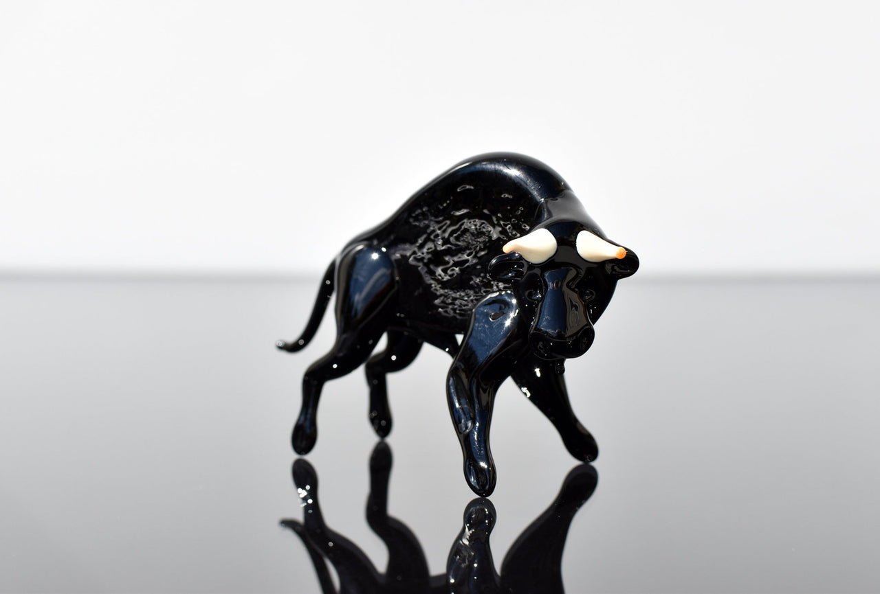 Hand Blown Black Glass Bull, Glass Sculpture, Bull Statue, Bull Sculpture, Glass Paperweight, Glass Animals,