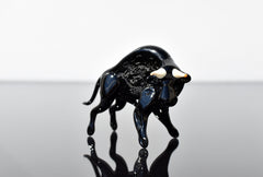 Hand Blown Black Glass Bull, Glass Sculpture, Bull Statue, Bull Sculpture, Glass Paperweight, Glass Animals,