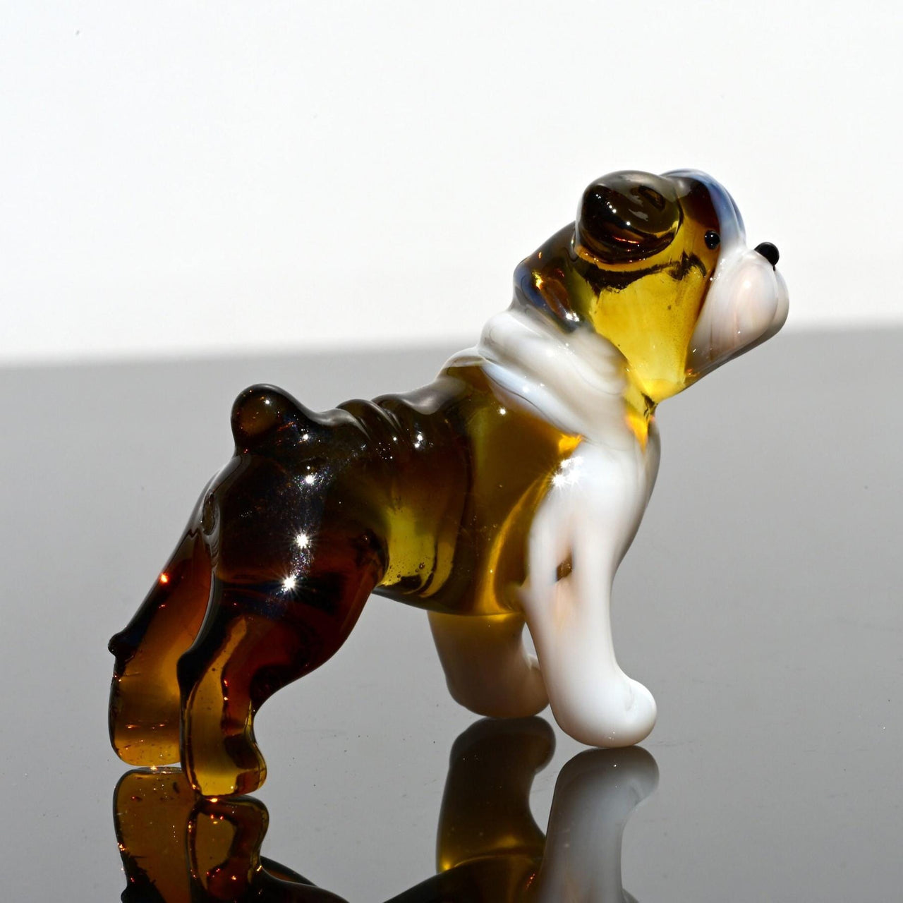 Glass English Bulldog, Dog Memorial Gift, English Bulldog Gifts, White & Amber Glass Dog, Blown Glass Animals, Bulldog Decor, Dog Figurine