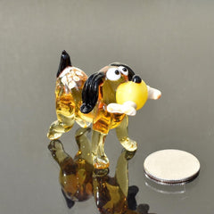 Amber Glass Dog Statue, Beagle Dog Playing Fetch, Dog Figurine, Hound Dog, Dog With Ball, Dog Lover Gift, Amber Glass, Hand Blown Art