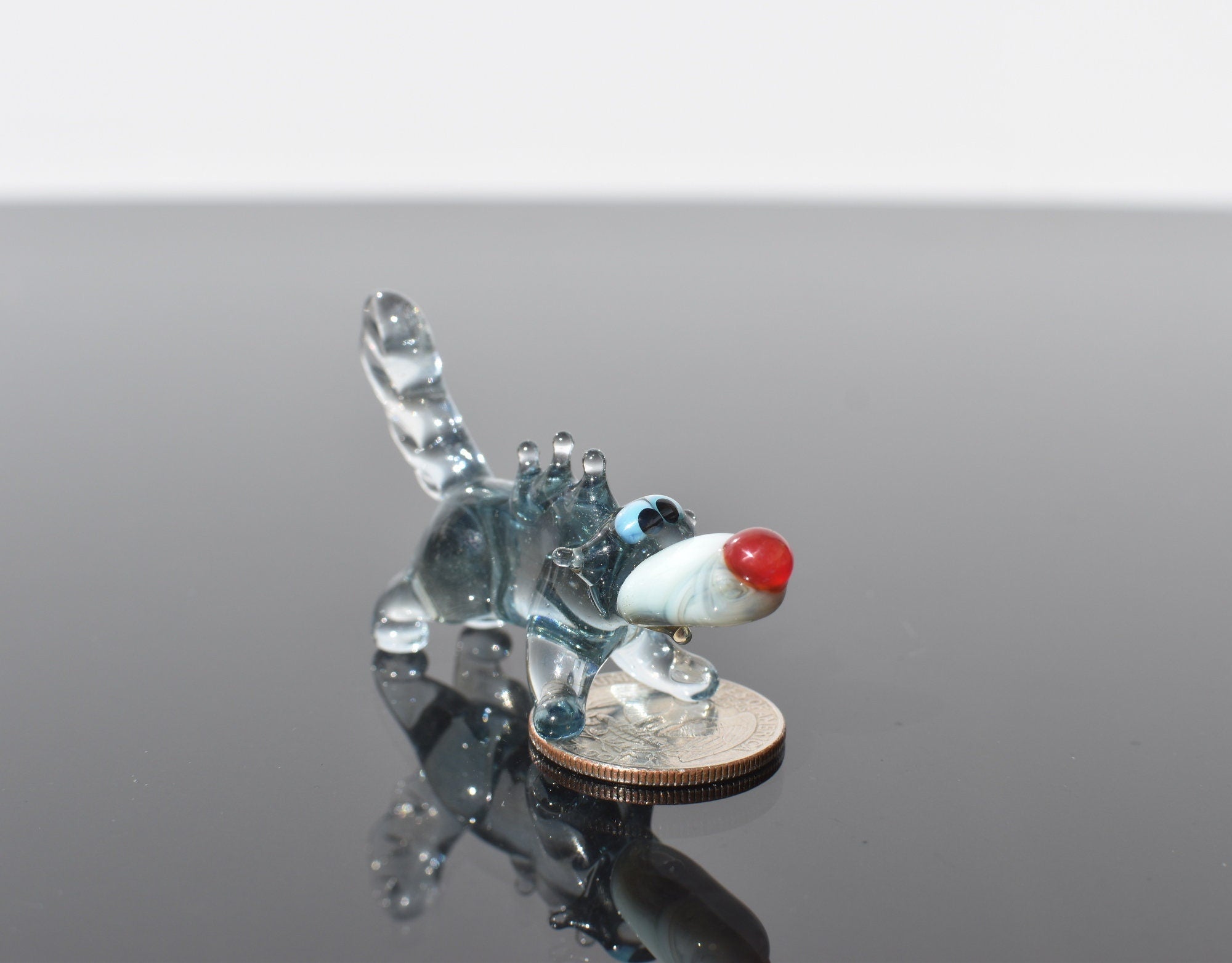 Hand Blown Glass Wolf Figurine: Whimsical Handmade Sculpture