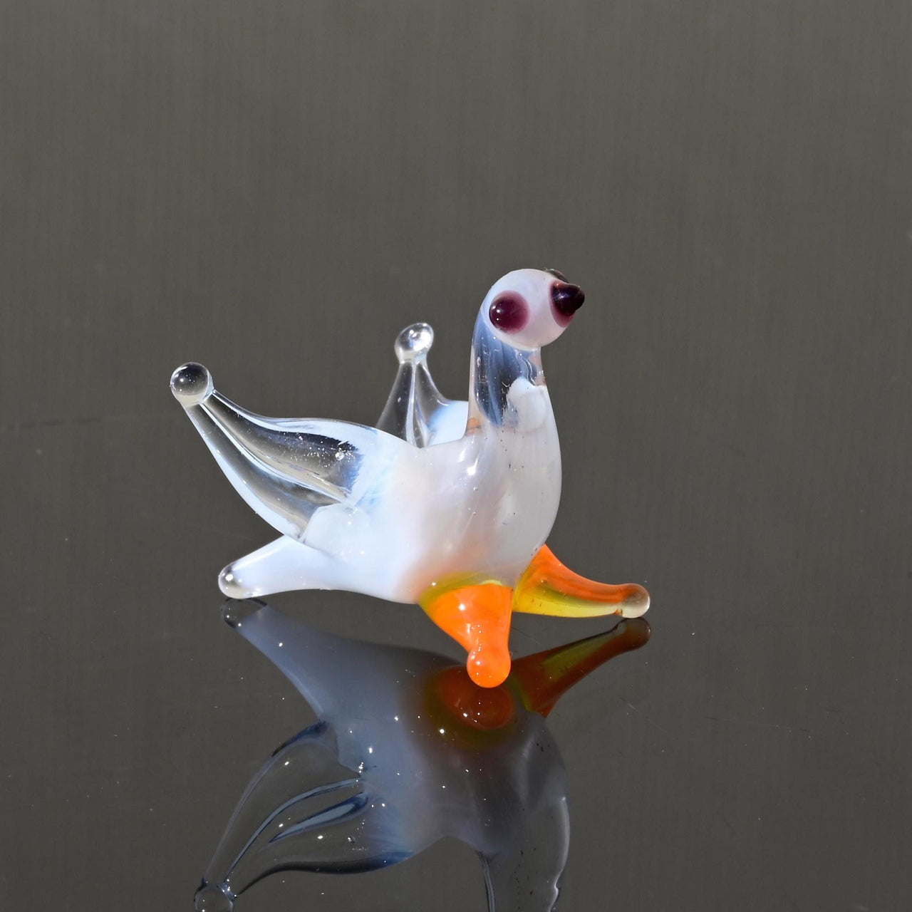 Mini Glass Bird Figurine - Tiny Glass Dove - Hand Blown Glass Bird - Whimsical Clear-White Bird Figurine