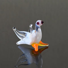 Mini Glass Bird Figurine - Tiny Glass Dove - Hand Blown Glass Bird - Whimsical Clear-White Bird Figurine