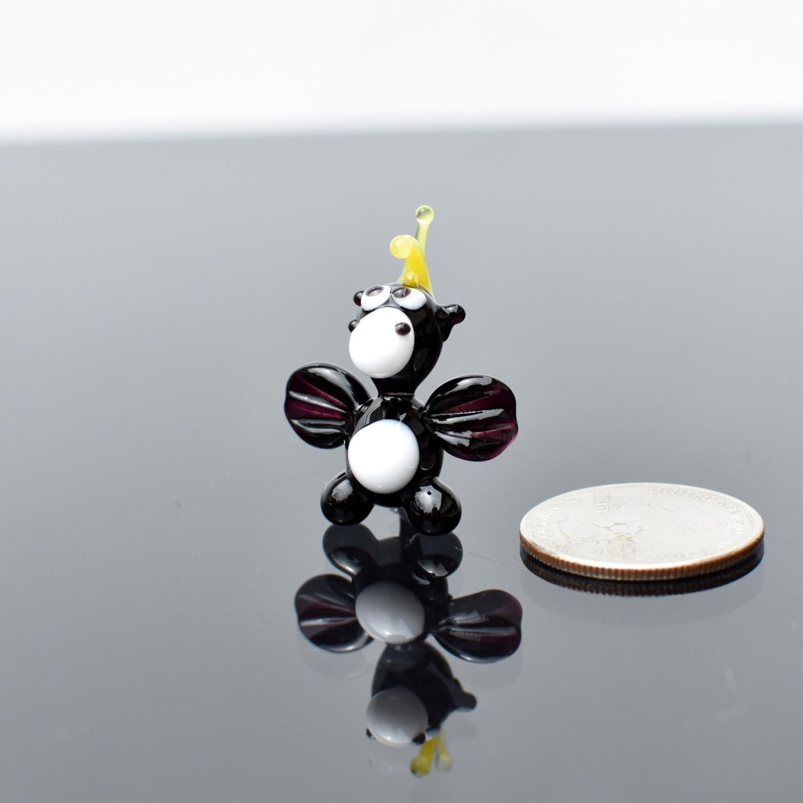 Dragon Miniature, Dragon Gifts, Fantasy Miniatures, Tiny Glass Animals, Black Glass Dragon, Mini Glass Animals, Dragon Statue, Decor, Art