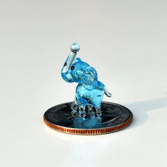 Elephant Charm, Tiny Glass Animals, Elephant Gifts, Glass Elephant, Blue Glass Elephant, Mini Glass Animals, Elephant Figurine, Aqua, Art