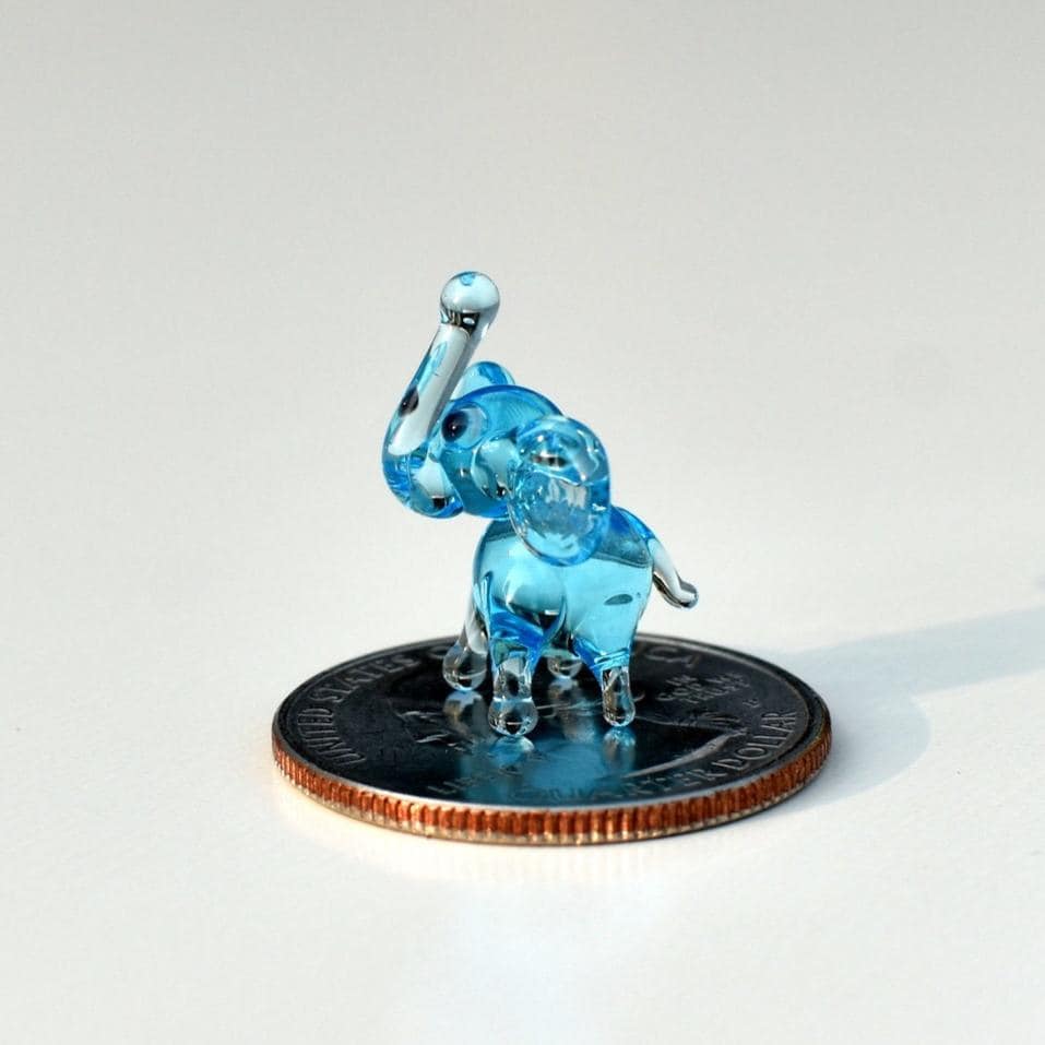 Elephant Charm, Tiny Glass Animals, Elephant Gifts, Glass Elephant, Blue Glass Elephant, Mini Glass Animals, Elephant Figurine, Aqua, Art
