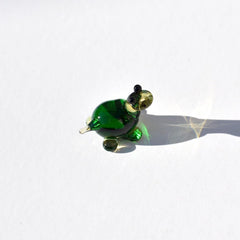 Glass Turtle Figurine - Tiny Glass Turtle Gift - Blown Miniature Glass Animal - Small Green Glass Turtle Decor