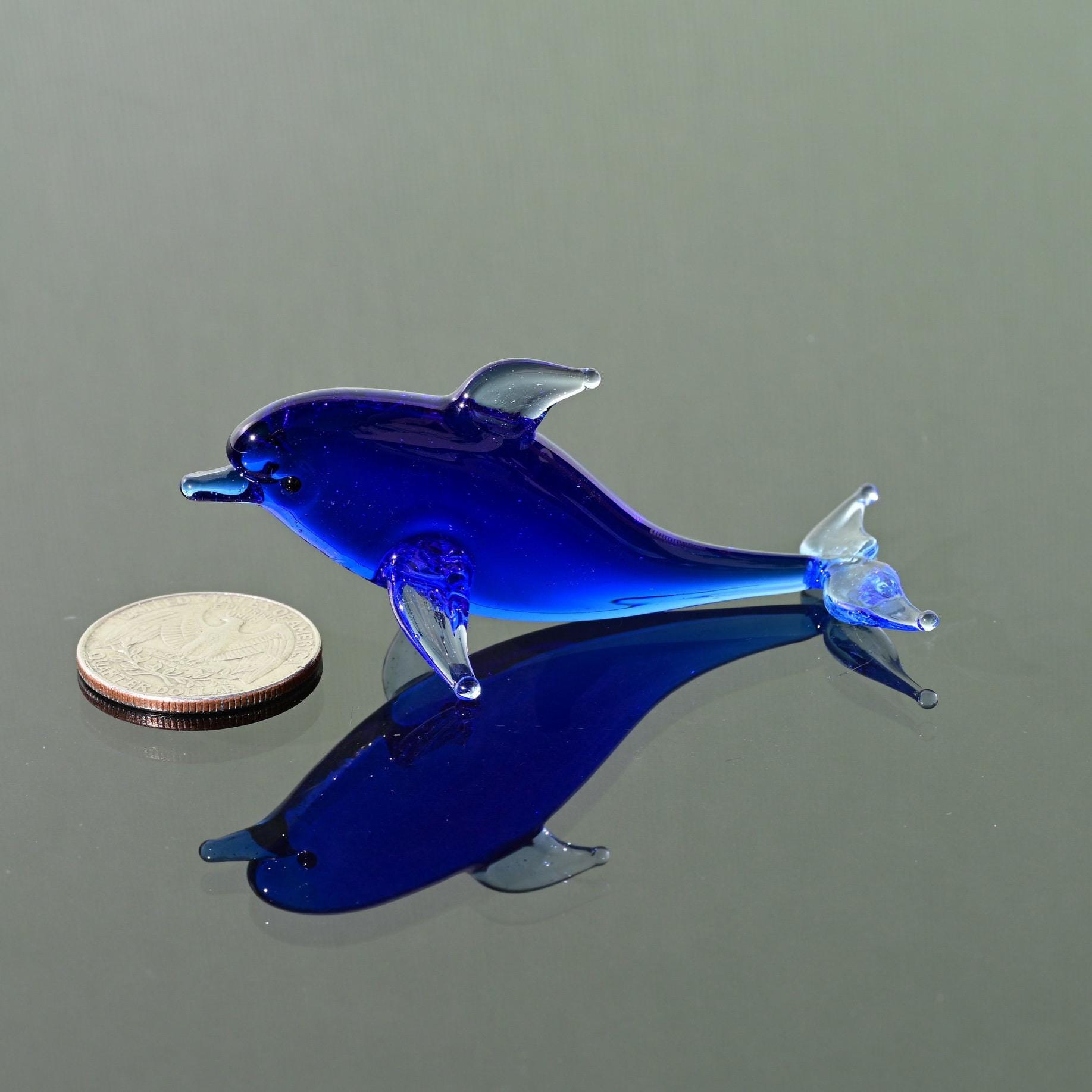 Tiny Glass Animals, Glass Dolphin figurine, Mini Glass Animals, Coastal Decor, Cobalt Blue Dolphin Gift, Miniature Glass Animals