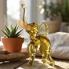 Elephant Decor, Elephant Statue, Glass Elephant, Yellow Glass Elephant, Elephant Gifts, Elephant Figurine, Elephant Art, Amber, Sculpture