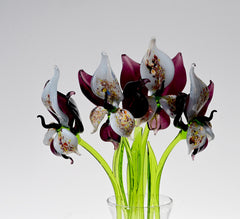 Deep Purple Glass Orchid Flower – Purple Glass Flowers Easter Gift - Handblown Glass Orchid Stem – Gift for Mothers Day & Anniversaries.