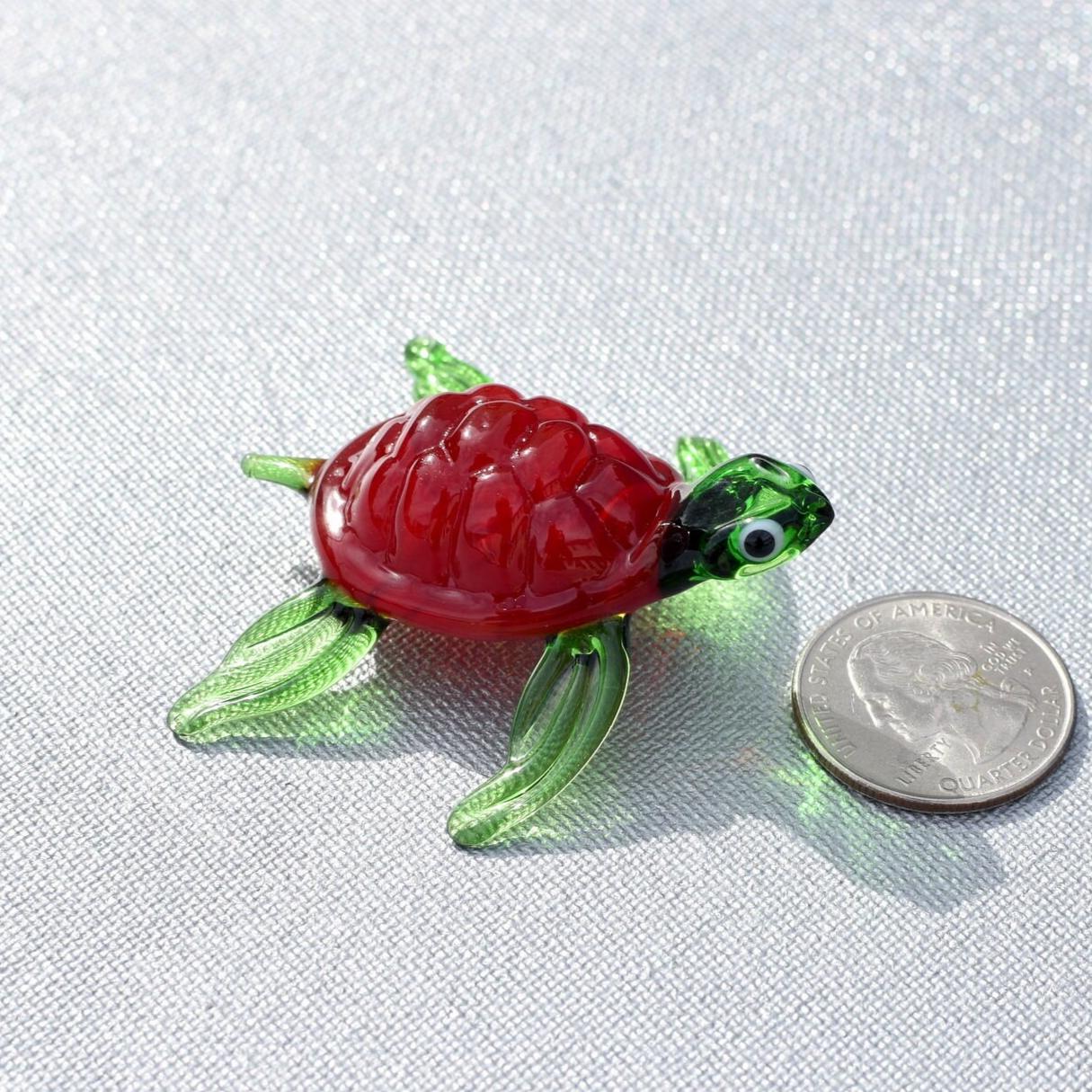 Sea Turtle Gifts, Red Glass Turtle, Sea Glass Turtle, Coastal Decor, Glass Sea Turtle, Blown Glass Animals, Turtle Figurine, Ocean Art,
