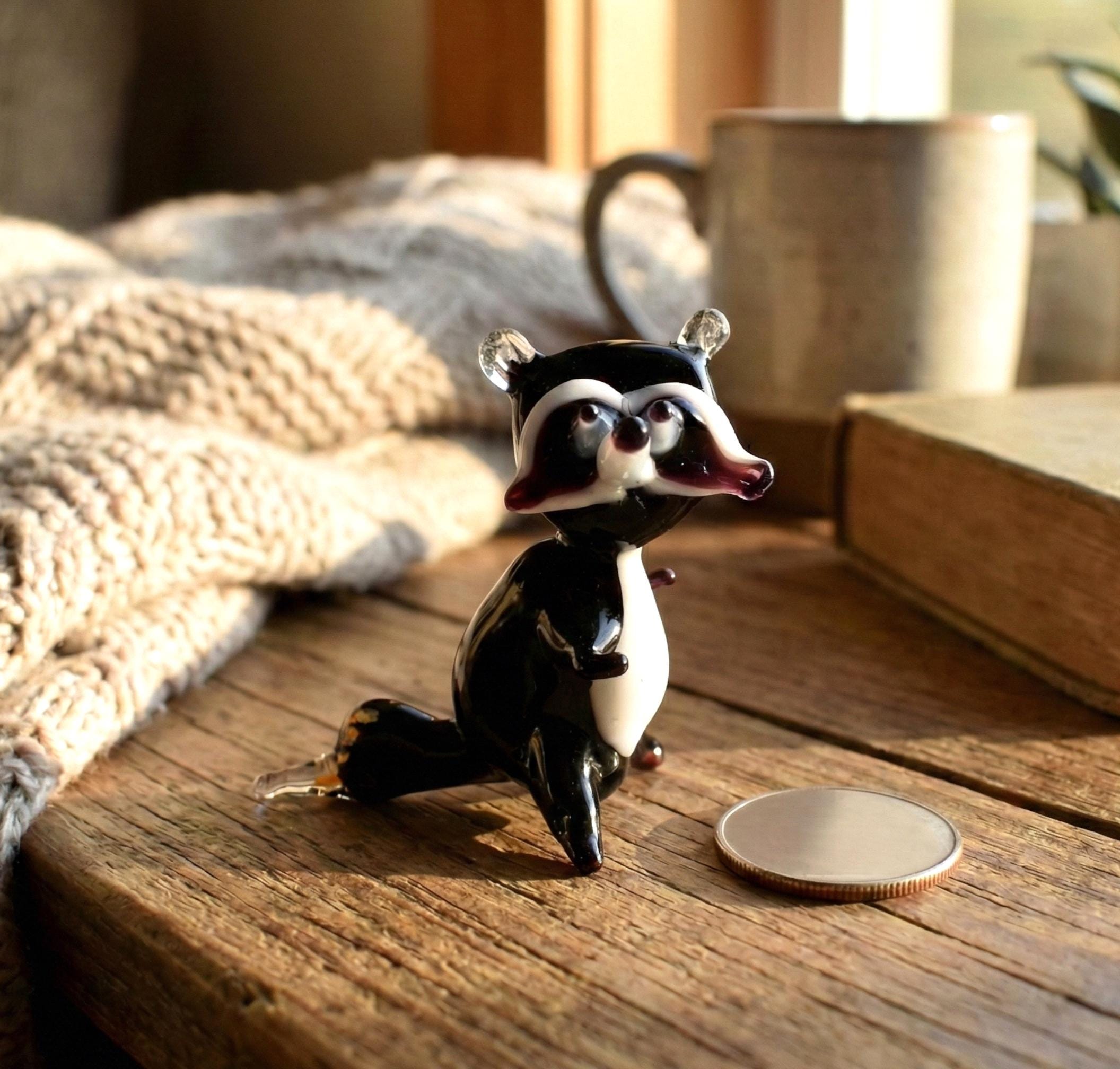 Racoon Lover, Trash Panda, Racoon Gifts, Tiny Glass Animals, Mini Glass Animals, Glass Figures, Miniature Glass, Racoon Art