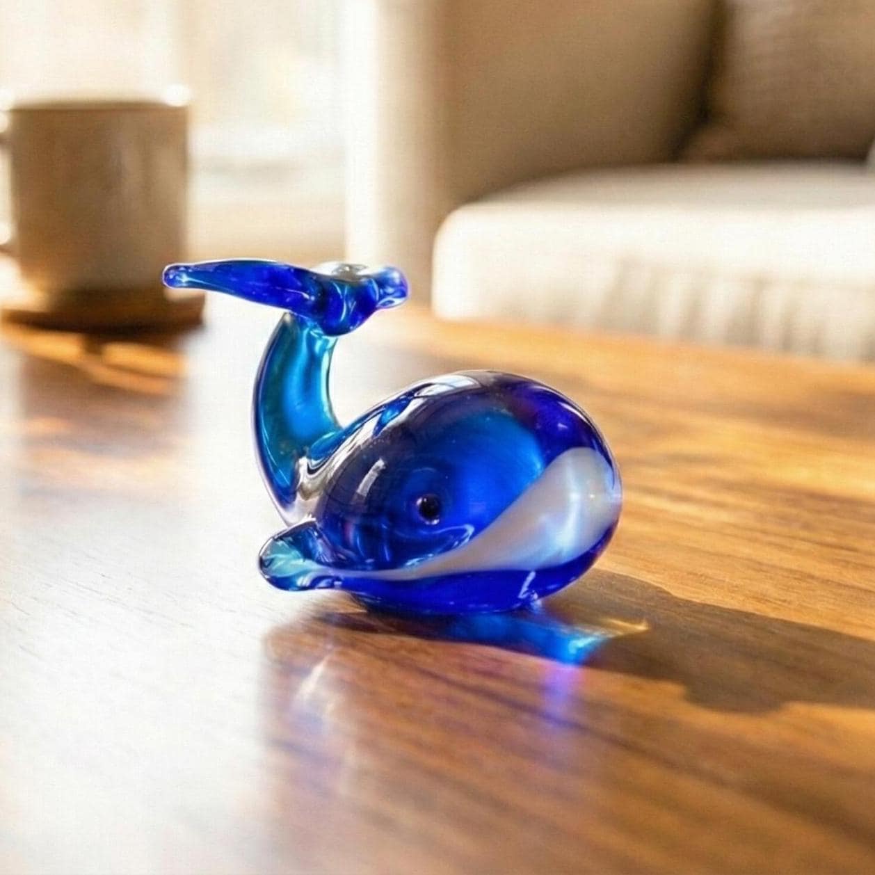 Tiny Glass Whale - Small Hand Blown Glass Animal Figurine - Blue Whale Gift - Cute Gift for Her