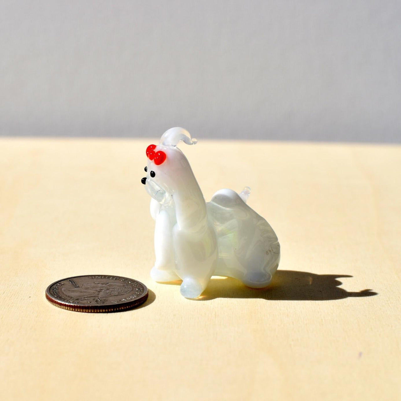 Maltese Dog, Dog Figurine, Tiny Glass Animals, Maltese Gifts, Shih Tzu, Miniature Glass Animals, White Dog, Puppy with Bow, Glass Dog