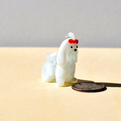 Maltese Dog, Dog Figurine, Tiny Glass Animals, Maltese Gifts, Shih Tzu, Miniature Glass Animals, White Dog, Puppy with Bow, Glass Dog