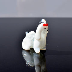 Maltese Dog, Dog Figurine, Tiny Glass Animals, Maltese Gifts, Shih Tzu, Miniature Glass Animals, White Dog, Puppy with Bow, Glass Dog