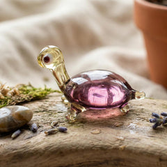 Small Glass Turtle - Purple Turtle Gift - Tiny Glass Animal - Turtle Figurine Decor Gifts for Women - Miniature Glass Animal