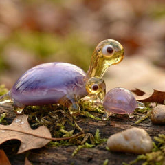 Small Glass Turtles - Purple Turtle Gift - Tiny Glass Animals - Set of 2 Turtle Figurines Decor Gifts for Women - Miniature Glass Animal