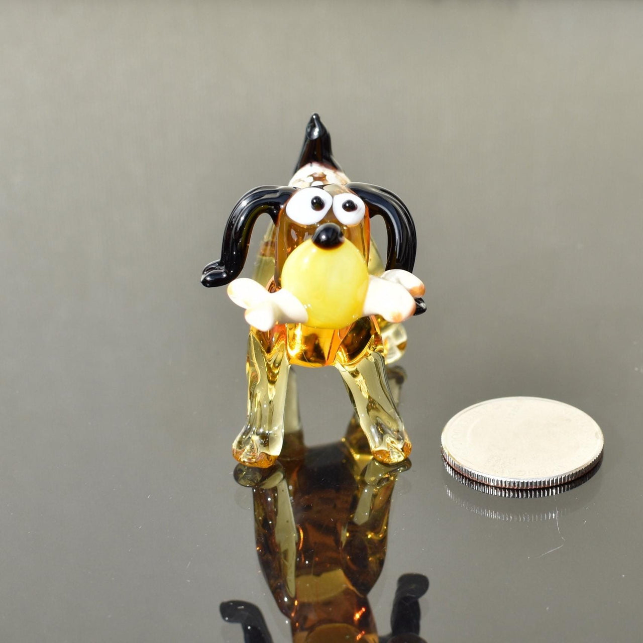 Amber Glass Dog Statue, Beagle Dog Playing Fetch, Dog Figurine, Hound Dog, Dog With Ball, Dog Lover Gift, Amber Glass, Hand Blown Art