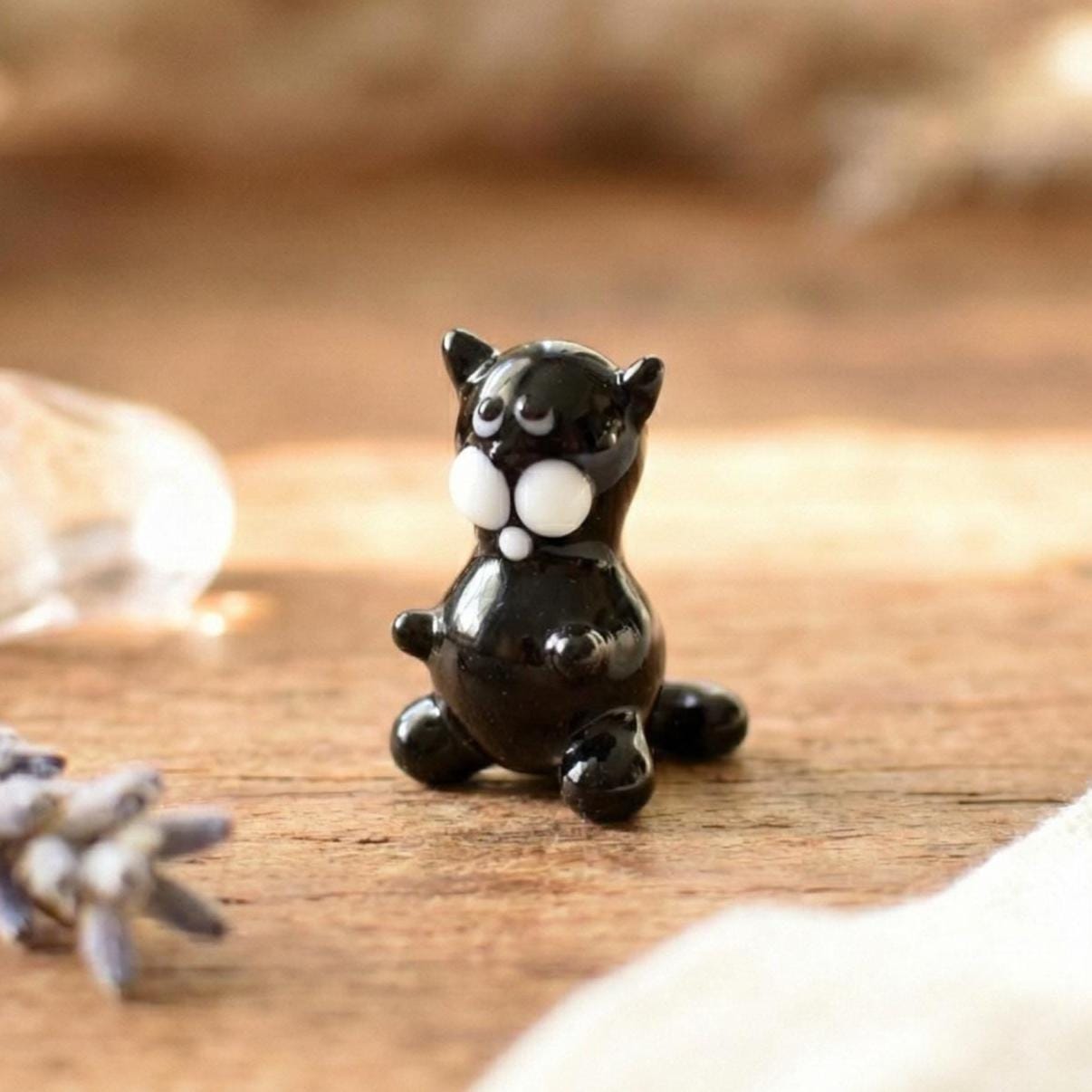 Tiny Glass Animals, Black Cat Gifts, Mini Glass Animals, Black Cat Figurine, Black Cat Art, Black Cat, Glass Cat, Glass Sculpture