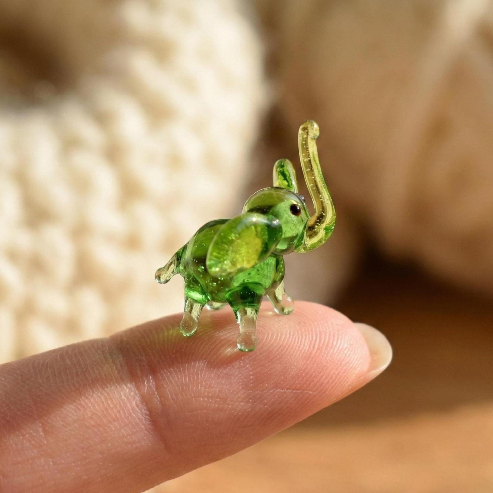 Tiny Glass Animals, Miniature Glass Animals, Green Glass Elephant, Elephant Gifts, Elephant Figurine, Glass Animals, Mini Animals, Decor