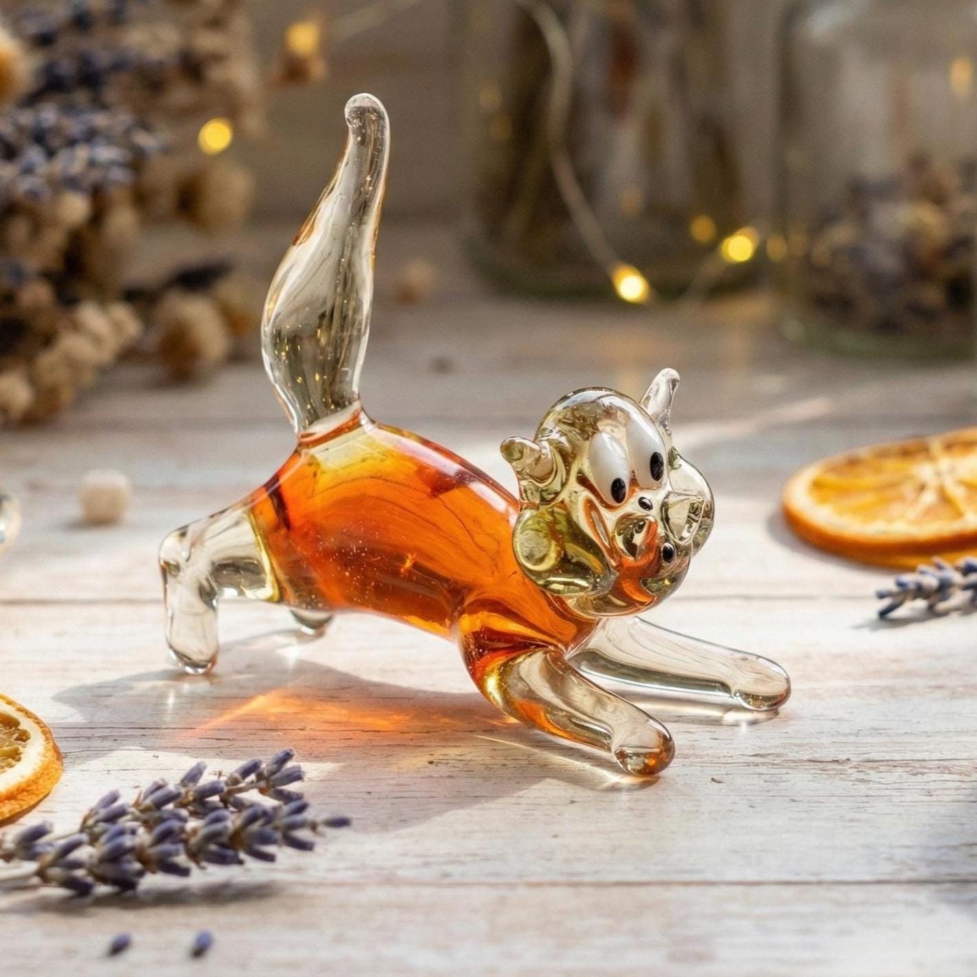 Orange Cat Gifts, Glass Cat Figurine, Orange Cat Art, Glass Cat, Cat Figure, Cat Art, Glass Sculpture, Glass Animals, Cat Statue, Orange Cat