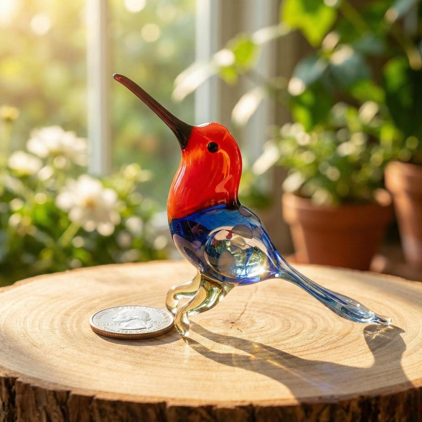 Humming Bird, Glass Hummingbird Art, Blown Glass Hummingbird Figurine, Gift for Bird Lovers, Hummingbird Gifts, Mom Gift, Hummingbird Statue