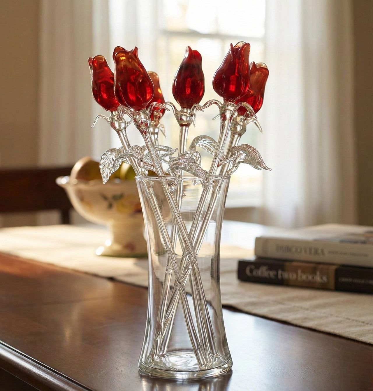 Glass Flower Bouquet - Handmade Glass Flowers Roses - Blown Glass Flowers - Red Glass Roses - Mothers Day Gifts for Her
