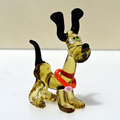 Whimsical Cartoon Dog Figurine, Dog Statue, Blown Glass Animals, Puppy, Dog Memorial Gift, Glass Dog, Hound Dog, Red Collar, Art